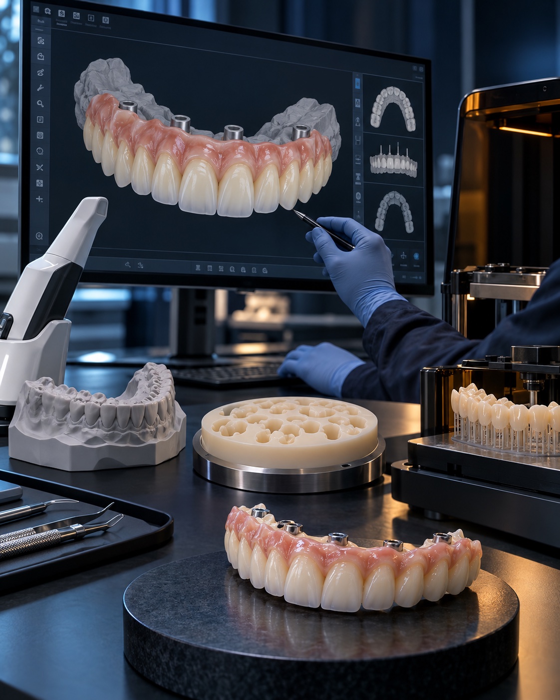 Digital full-arch workflow from intraoral scan and CAD design through laboratory manufacturing